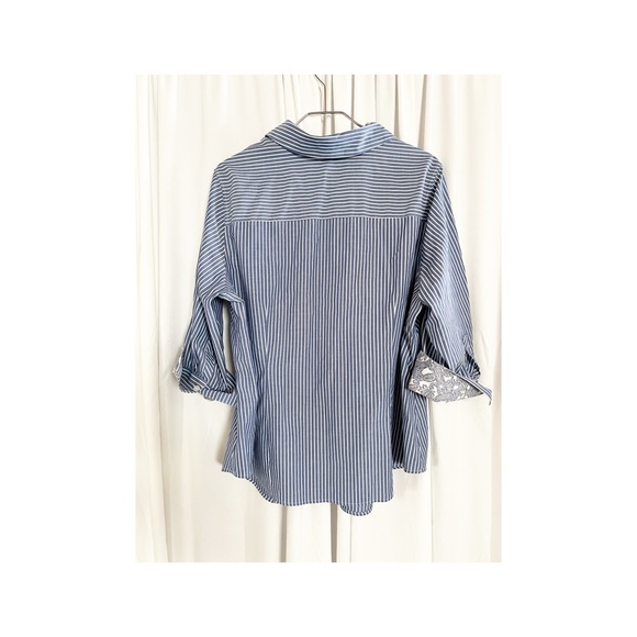 Plus Size Talbots Navy Blue & White stripes button down collared shirt S-20 WP - Picture 2 of 6